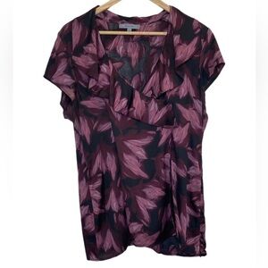 Classiques Entier violet ruffle neckline surplice silk wrap blouse